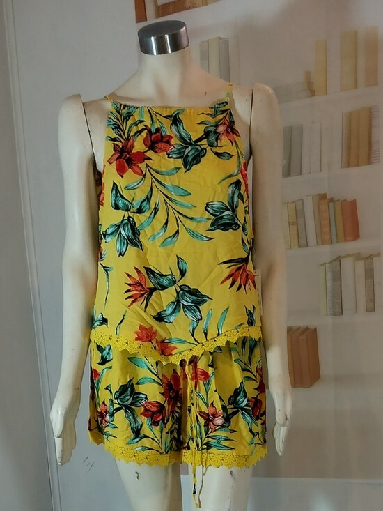 No Boundaries Pants - No Boundaries Yellow Tropical Print Romper